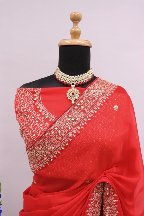 FANCY RANGOLI SILK SAREE WITH THREAD AND SEQUINS WORK - Red