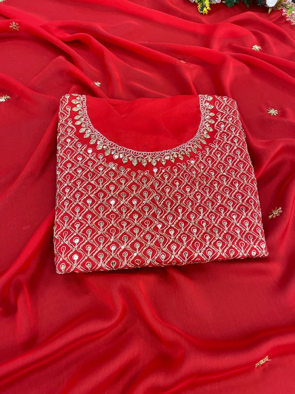 FANCY RANGOLI SILK SAREE WITH THREAD AND SEQUINS WORK - Red