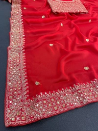 FANCY RANGOLI SILK SAREE WITH THREAD AND SEQUINS WORK - Red