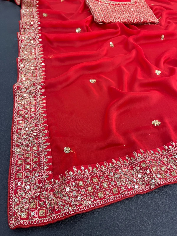 FANCY RANGOLI SILK SAREE WITH THREAD AND SEQUINS WORK - Red