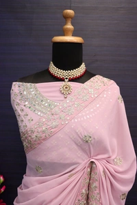 FWSNX  FANCY REAL MIRROR AND THREAD SEQUINS WORK FAUX GEORGETTE SAREE - Pink