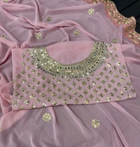 FWSNX  FANCY REAL MIRROR AND THREAD SEQUINS WORK FAUX GEORGETTE SAREE - Pink