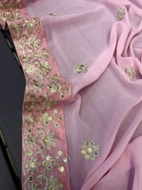 FWSNX  FANCY REAL MIRROR AND THREAD SEQUINS WORK FAUX GEORGETTE SAREE - Pink