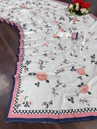 FWSNX DIGITAL PRINT SILK SATIN GEORGETTE PRINTED SAREE WITH BLOUSE PIECE - White