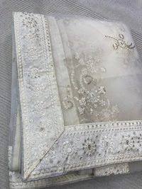 FWVLS SOFT NET CHIKANKARI EMBROIDERED SAREE WITH PIPING BORDER AND BLOUSE PIECE - White
