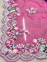 FANCY SOFT ORGENZA SAREE MULTI BUTTA WORK NAD CUTWORK BORDER - Pink Salmon