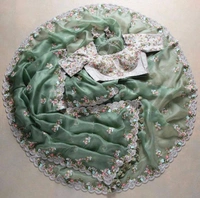 FANCY SOFT ORGENZA SAREE MULTI BUTTA WORK NAD CUTWORK BORDER - Algae Green