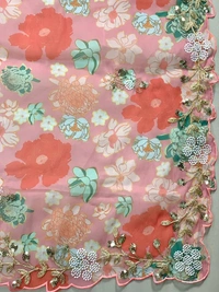 FWVLS BEAUTIFUL PRINTED ORGENZA SAREE WITH SIMPLE EMBROIDERY AND CUT WORK - Pink