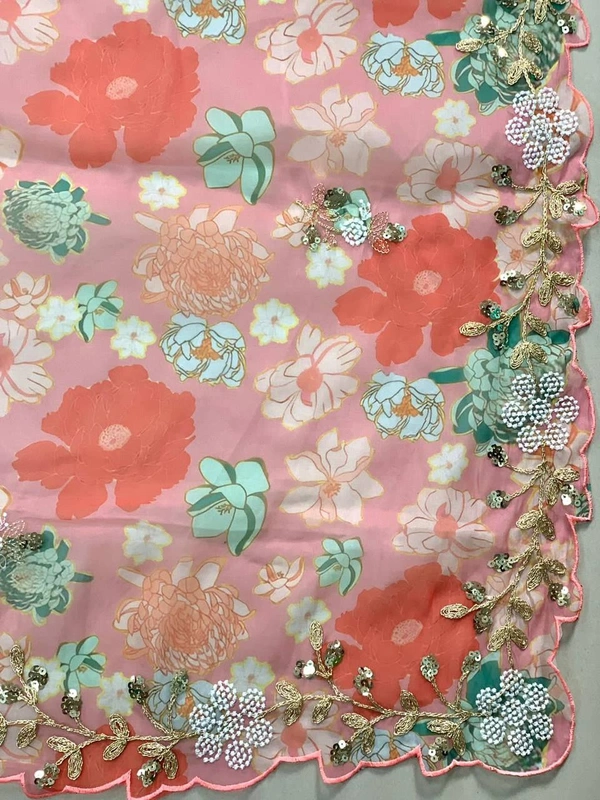 FWVLS BEAUTIFUL PRINTED ORGENZA SAREE WITH SIMPLE EMBROIDERY AND CUT WORK - Pink