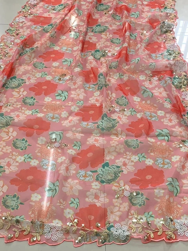 FWVLS BEAUTIFUL PRINTED ORGENZA SAREE WITH SIMPLE EMBROIDERY AND CUT WORK - Pink