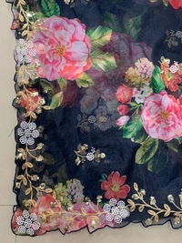 FWVLS BEAUTIFUL PRINTED ORGENZA SAREE WITH SIMPLE EMBROIDERY AND CUT WORK - Navy Blue