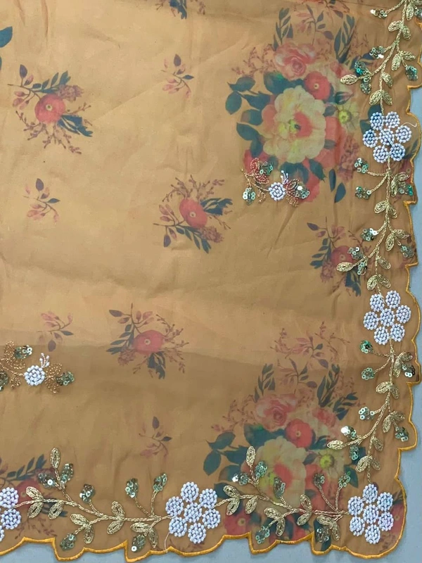 FWVLS BEAUTIFUL PRINTED ORGENZA SAREE WITH SIMPLE EMBROIDERY AND CUT WORK - Yellow