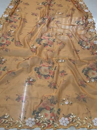 FWVLS BEAUTIFUL PRINTED ORGENZA SAREE WITH SIMPLE EMBROIDERY AND CUT WORK - Yellow