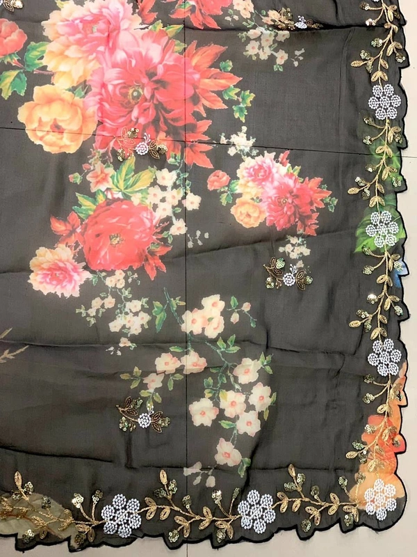 FWVLS BEAUTIFUL PRINTED ORGENZA SAREE WITH SIMPLE EMBROIDERY AND CUT WORK - Black