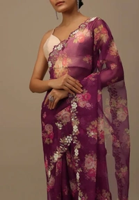 FWVLS BEAUTIFUL PRINTED ORGENZA SAREE WITH SIMPLE EMBROIDERY AND CUT WORK - Cannon Pink