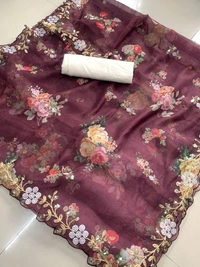 FWVLS BEAUTIFUL PRINTED ORGENZA SAREE WITH SIMPLE EMBROIDERY AND CUT WORK - Cannon Pink