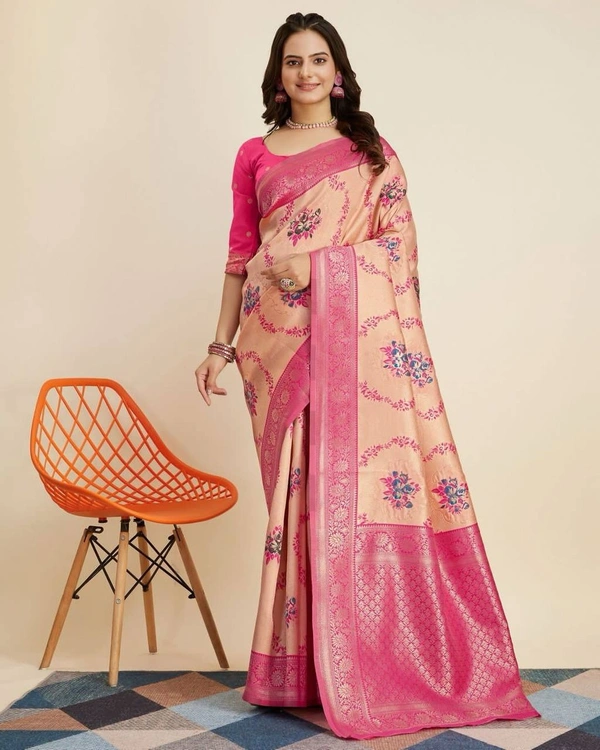 FWVLS DESIGNER BANARASI SILK JACQUARD SAREE WITH JARI THREAD - Cashmere