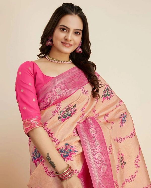 FWVLS DESIGNER BANARASI SILK JACQUARD SAREE WITH JARI THREAD - Cashmere