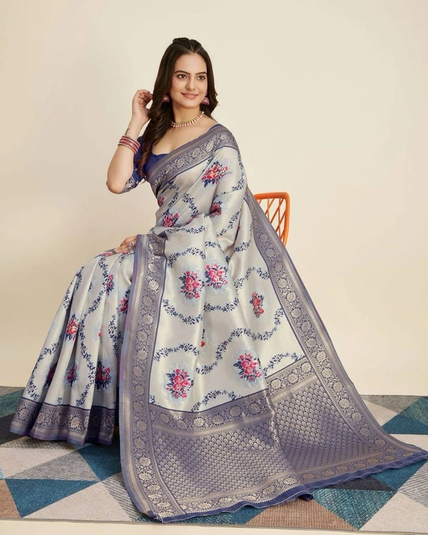 FWVLS DESIGNER BANARASI SILK JACQUARD SAREE WITH JARI THREAD - Swirl