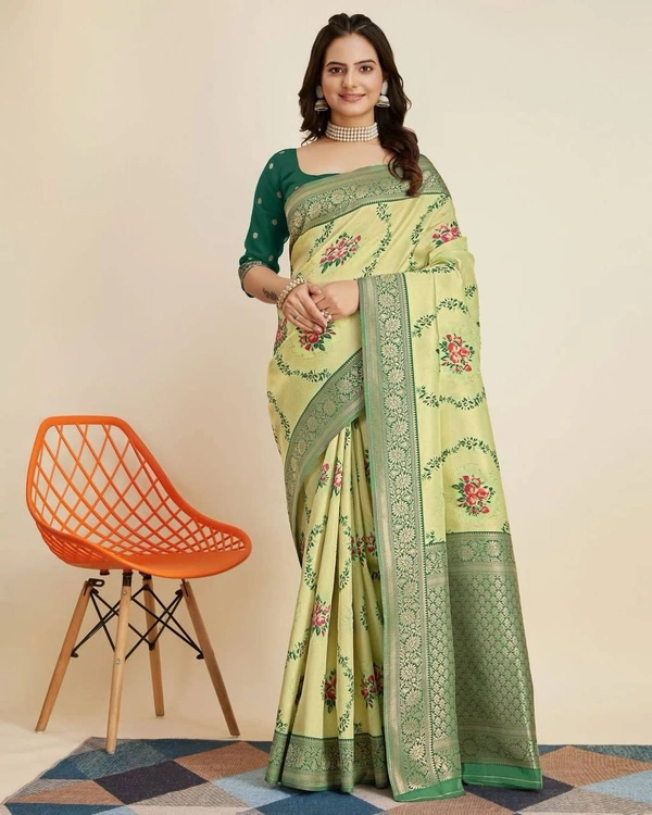 FWVLS DESIGNER BANARASI SILK JACQUARD SAREE WITH JARI THREAD - Zombie