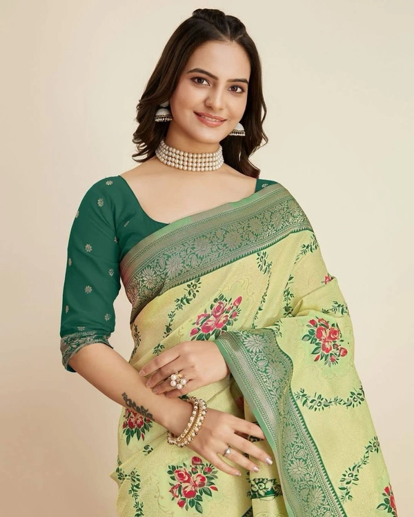 FWVLS DESIGNER BANARASI SILK JACQUARD SAREE WITH JARI THREAD - Zombie