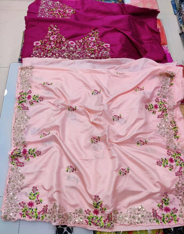 FWVLSPINKFLORAL party wear pink dola silk saree with heavy embroidery - Pink