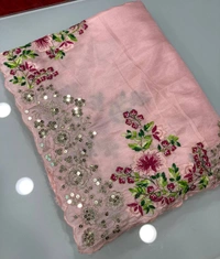 FWVLSPINKFLORAL party wear pink dola silk saree with heavy embroidery - Pink