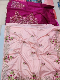 FWVLSPINKFLORAL party wear pink dola silk saree with heavy embroidery - Pink