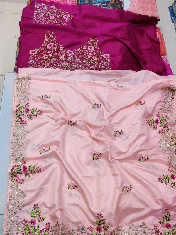 FWVLSPINKFLORAL party wear pink dola silk saree with heavy embroidery - Pink