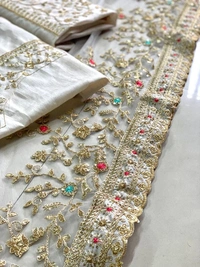 FWVLS BEAUTIFUL WHITE SOFT NET SAREE WITH HEAVY EMBROIDERY WORK - White