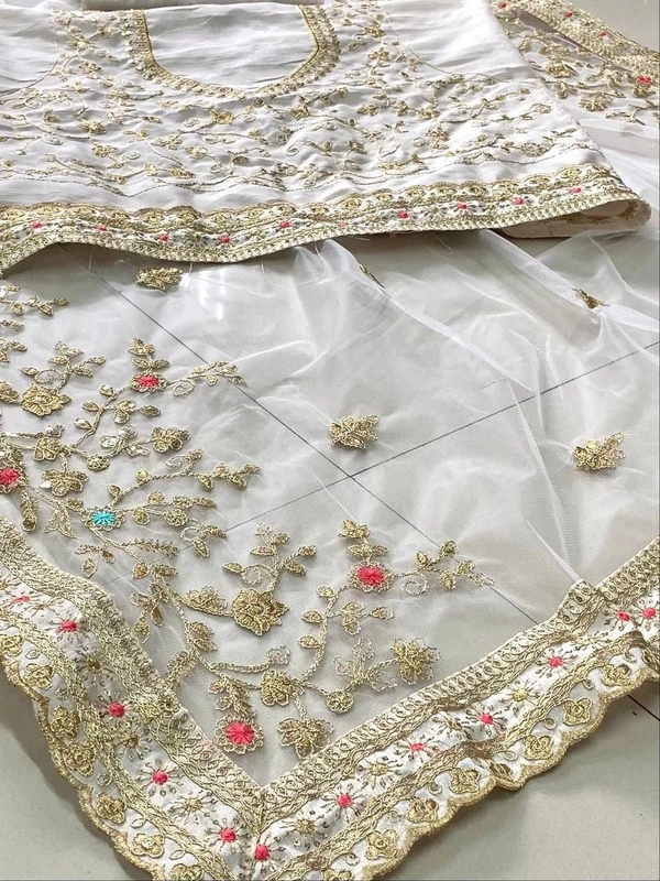 FWVLS BEAUTIFUL WHITE SOFT NET SAREE WITH HEAVY EMBROIDERY WORK - White