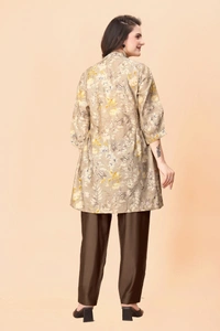 FWGC PRINTED PRINCE COLLAR MODAL SILK KURTI WITH BOTTOM - M-38, Gray