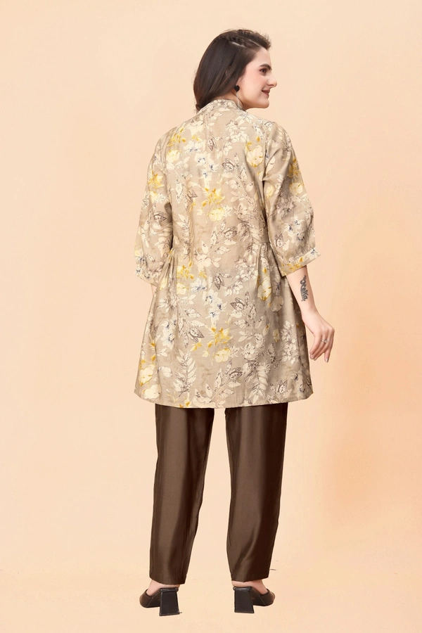 FWGC PRINTED PRINCE COLLAR MODAL SILK KURTI WITH BOTTOM - M-38, Gray