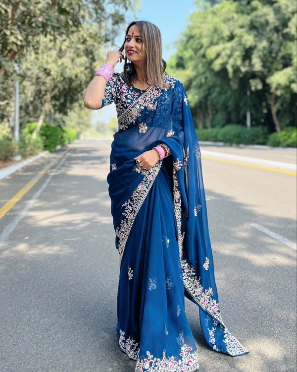 FWVLS PARTY WEAR SOFT RANGOLI SILK SAREE WITH BEAUTIFUL EMBROIDERY - Blue