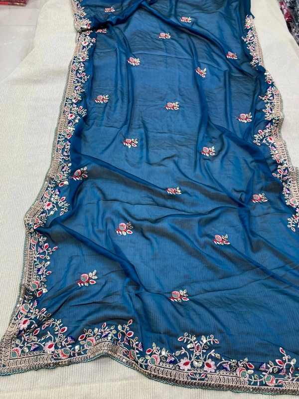 FWVLS PARTY WEAR SOFT RANGOLI SILK SAREE WITH BEAUTIFUL EMBROIDERY - Blue