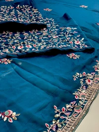 FWVLS PARTY WEAR SOFT RANGOLI SILK SAREE WITH BEAUTIFUL EMBROIDERY - Blue