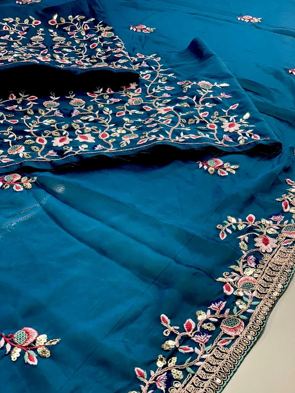 FWVLS PARTY WEAR SOFT RANGOLI SILK SAREE WITH BEAUTIFUL EMBROIDERY - Blue
