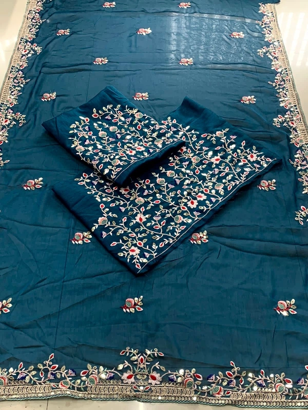 FWVLS PARTY WEAR SOFT RANGOLI SILK SAREE WITH BEAUTIFUL EMBROIDERY - Blue