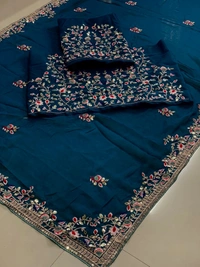 FWVLS PARTY WEAR SOFT RANGOLI SILK SAREE WITH BEAUTIFUL EMBROIDERY - Blue