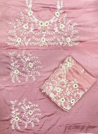 FWVLS PARTYWEAR EMBROIDERED CHINON SILK SAREE WITH BLOUSE PIECE - Pink