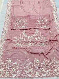 FWVLS PARTYWEAR EMBROIDERED CHINON SILK SAREE WITH BLOUSE PIECE - Pink