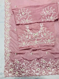 FWVLS PARTYWEAR EMBROIDERED CHINON SILK SAREE WITH BLOUSE PIECE - Pink