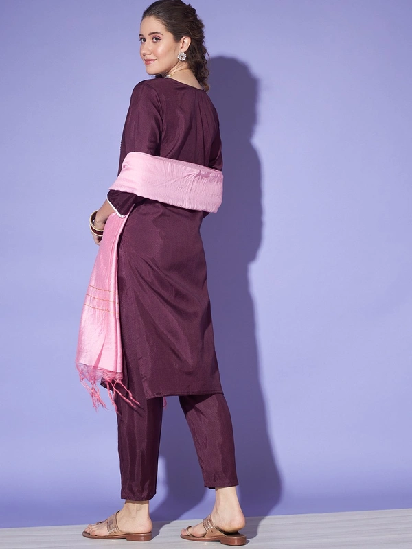 FWVT BEAUTIFUL KURTI SET WITH ZARI NECK EMBROIDERY - L-40, Woody Brown