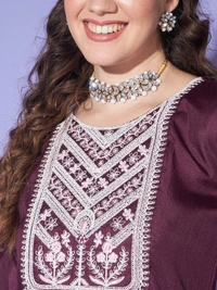 FWVT BEAUTIFUL KURTI SET WITH ZARI NECK EMBROIDERY - L-40, Woody Brown