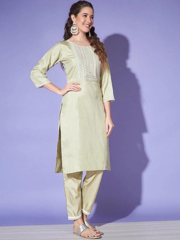 FWVT BEAUTIFUL KURTI SET WITH ZARI NECK EMBROIDERY - M-38, Heathered Gray