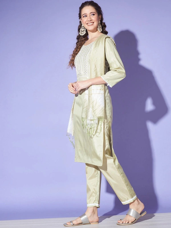 FWVT BEAUTIFUL KURTI SET WITH ZARI NECK EMBROIDERY - M-38, Heathered Gray