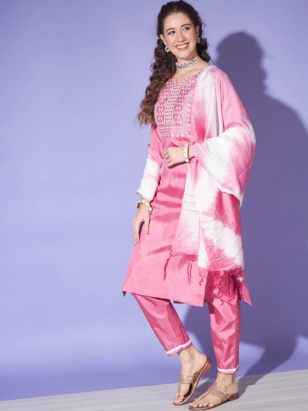 FWVT BEAUTIFUL KURTI SET WITH ZARI NECK EMBROIDERY - M-38, Pink
