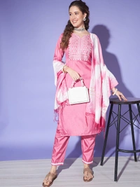 FWVT BEAUTIFUL KURTI SET WITH ZARI NECK EMBROIDERY - M-38, Pink