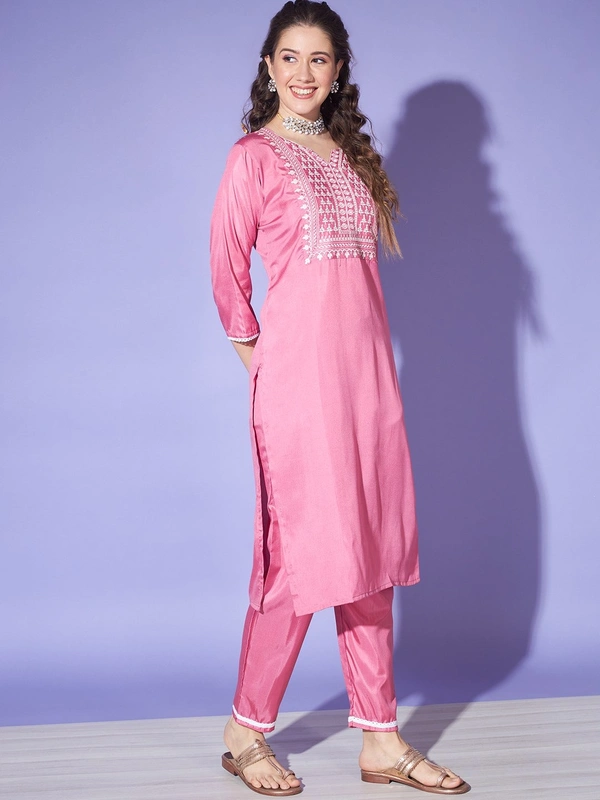 FWVT BEAUTIFUL KURTI SET WITH ZARI NECK EMBROIDERY - M-38, Pink