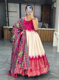 FWGI SOFT SILK GOWN PLAIN SLEEVES WITH DESIGNER FOIL WORK DUPATTA - 40, Maroon Flush